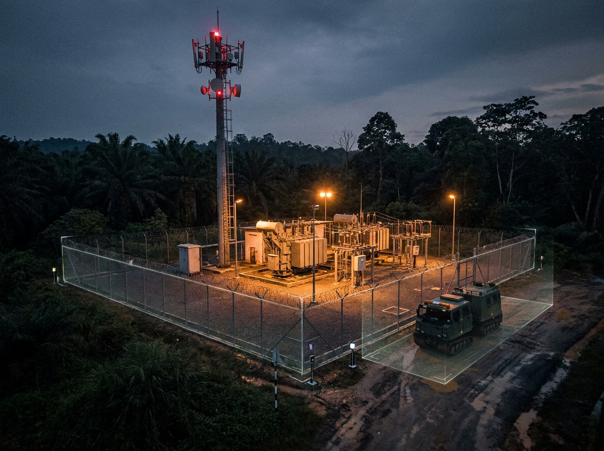 AI detection monitoring communications assets at a remote site