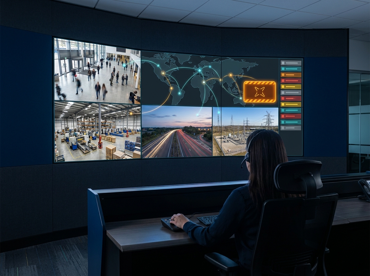 Operator monitoring video analytics events across multiple facilities