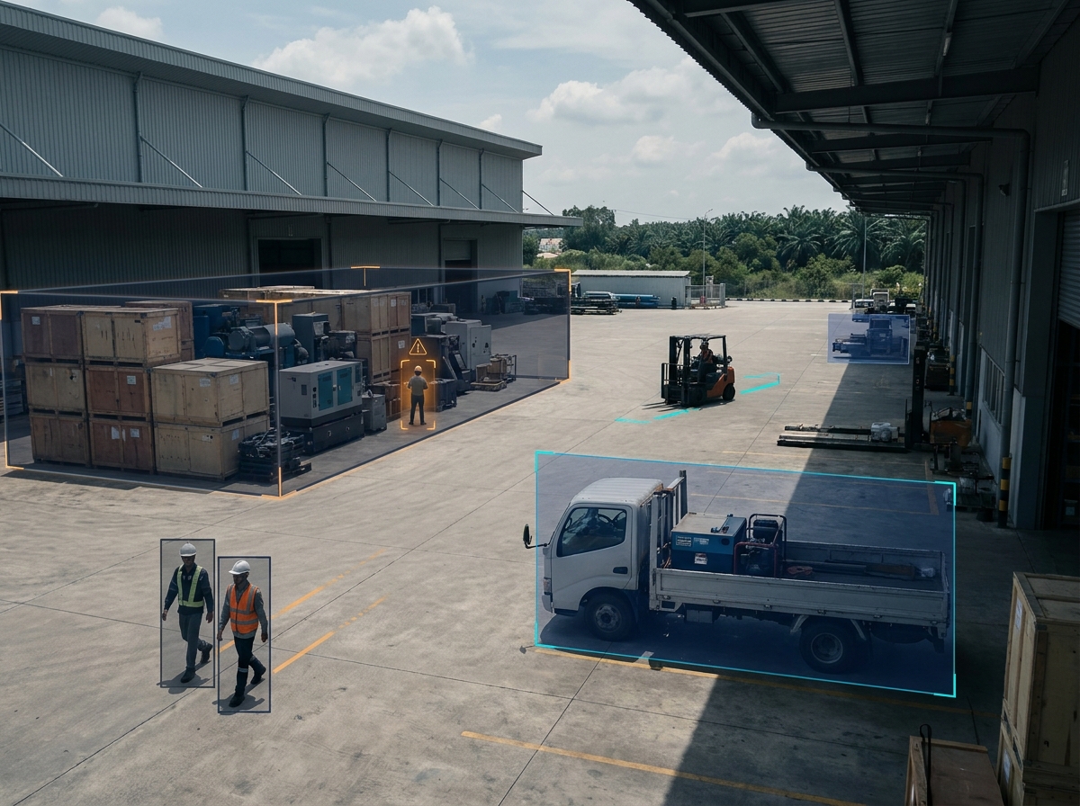 AI video processing identifies objects and infrastructure in a live operational scene
